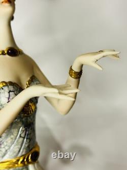 Italy Gorgeous Art Deco Porcelain Dancing Girl On Wood Base by Victorio Sabolina