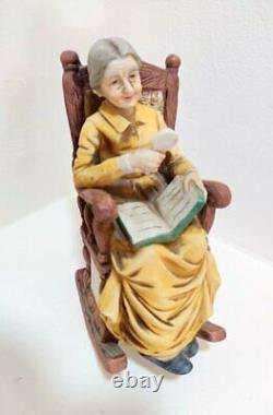 Japanese Vintage Porcelain Figurine Old People Woman Sitting Rocking Chair 7