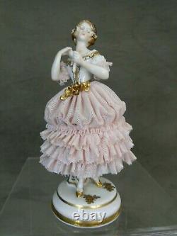 Jolie Marquise Art Deco Statuette Dentelle Dresden Porcelaine Lace Porcelain