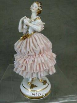 Jolie Marquise Art Deco Statuette Dentelle Dresden Porcelaine Lace Porcelain