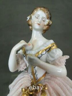 Jolie Marquise Art Deco Statuette Dentelle Dresden Porcelaine Lace Porcelain