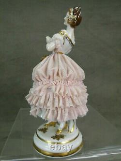 Jolie Marquise Art Deco Statuette Dentelle Dresden Porcelaine Lace Porcelain