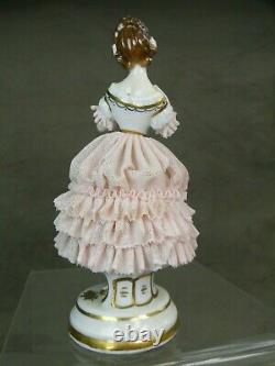 Jolie Marquise Art Deco Statuette Dentelle Dresden Porcelaine Lace Porcelain