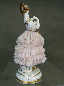 Jolie Marquise Art Deco Statuette Dentelle Dresden Porcelaine Lace Porcelain