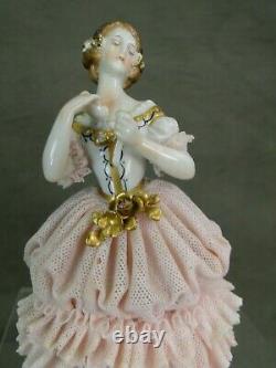 Jolie Marquise Art Deco Statuette Dentelle Dresden Porcelaine Lace Porcelain