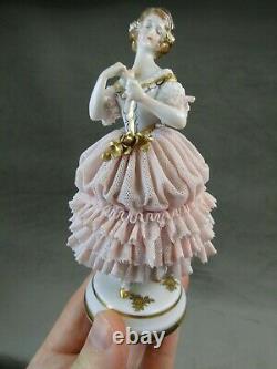 Jolie Marquise Art Deco Statuette Dentelle Dresden Porcelaine Lace Porcelain