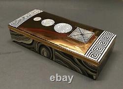 Jonathan Adler Art Pottery Modernist Topiary Long Trinket Box chipped + dish