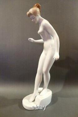 Káldor Aurél Aquincum Nude Porcelain Figurine, Lady Stepping into the Water