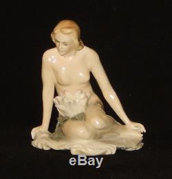 Karl Ens Art Deco Thuringia Nude with Water Lily Porcelain Figurine