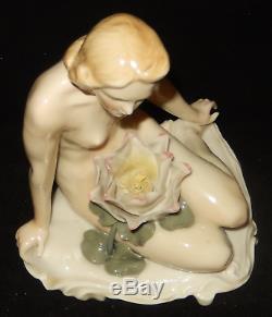 Karl Ens Art Deco Thuringia Nude with Water Lily Porcelain Figurine