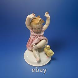 Karl Ens Porcelain Figurine Child With Baby Chick Art Deco From The 1920's