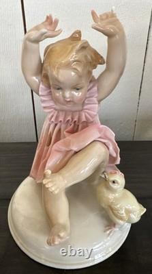 Karl Ens Porcelain Figurine Child With Baby Chick Art Deco From The 1920's