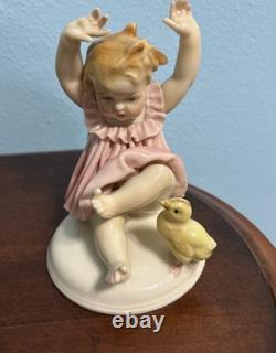 Karl Ens Porcelain Figurine Child With Baby Chick Art Deco From The 1920's