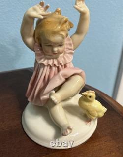 Karl Ens Porcelain Figurine Child With Baby Chick Art Deco From The 1920's