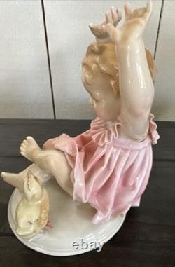 Karl Ens Porcelain Figurine Child With Baby Chick Art Deco From The 1920's