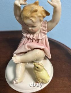 Karl Ens Porcelain Figurine Child With Baby Chick Art Deco From The 1920's