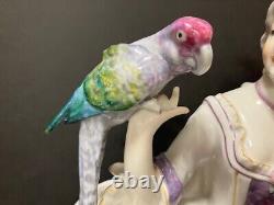 Karl Ens Volkstedt porcelain figurine girl with parrot. Art Deco Germany