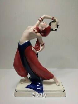 Katzhutte Hertwig Art Deco porcelain figurine 30s Dancing Girl with a Tambourine