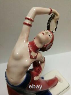 Katzhutte Hertwig Art Deco porcelain figurine 30s Dancing Girl with a Tambourine