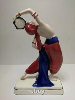Katzhutte Hertwig Art Deco porcelain figurine 30s Dancing Girl with a Tambourine
