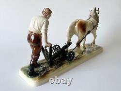 Katzhutte Hertwig Art Deco porcelain figurine 30s Plowman with Horse