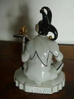 Katzhütte Hertwig & Co. Porzellan Figur Harlekin Art Deco Pierrot Porcelain