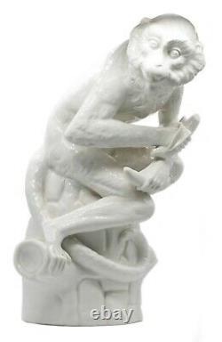 Kpm Germany 1950 Seated Monkey With Banana White Blanc D'chine Porcelain Figure