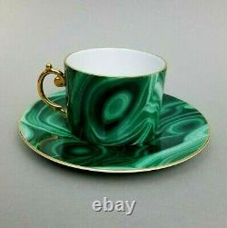 L'Objet Malachite Cup & Saucer Green Gilded Tea Coffee Porcelain New