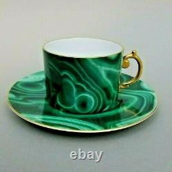 L'Objet Malachite Cup & Saucer Green Gilded Tea Coffee Porcelain New