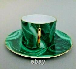 L'Objet Malachite Cup & Saucer Green Gilded Tea Coffee Porcelain New