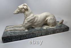 LARGE Art Deco French Ceramic Greyhound André Fau / Nicot 17.5 RARE
