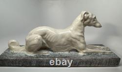 LARGE Art Deco French Ceramic Greyhound André Fau / Nicot 17.5 RARE