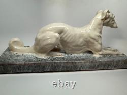 LARGE Art Deco French Ceramic Greyhound André Fau / Nicot 17.5 RARE
