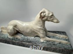 LARGE Art Deco French Ceramic Greyhound André Fau / Nicot 17.5 RARE