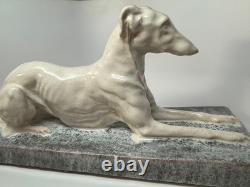 LARGE Art Deco French Ceramic Greyhound André Fau / Nicot 17.5 RARE