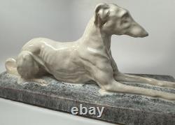 LARGE Art Deco French Ceramic Greyhound André Fau / Nicot 17.5 RARE