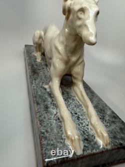 LARGE Art Deco French Ceramic Greyhound André Fau / Nicot 17.5 RARE