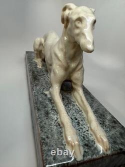 LARGE Art Deco French Ceramic Greyhound André Fau / Nicot 17.5 RARE