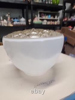 LARGE Art Deco Porcelain Ceiling Flush Mount Light Fixture Milk Glass To Clear