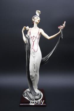 Lady With Powder Puff Guiseppe Armani Statue Art Deco Flapper Dancer 19 h