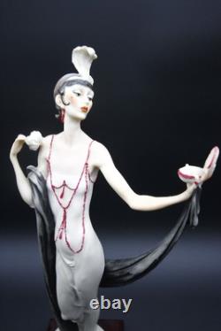 Lady With Powder Puff Guiseppe Armani Statue Art Deco Flapper Dancer 19 h