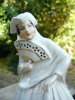 Lampe Veilleuse Art Deco Porcelaine Aladin France Paris Marquise A L' Evantail