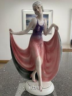 Large 12.5 Inch Katzhutte / Hertwig Art Deco Porcelain Dancing Lady Figurine
