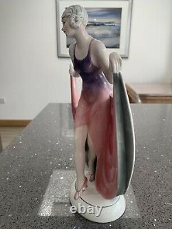 Large 12.5 Inch Katzhutte / Hertwig Art Deco Porcelain Dancing Lady Figurine
