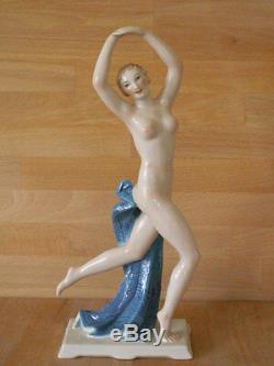 Large 13 Inch Art Deco Karl Ens Porcelain Figure Of A Dancing Nude Signed