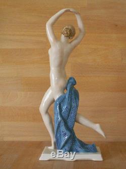 Large 13 Inch Art Deco Karl Ens Porcelain Figure Of A Dancing Nude Signed