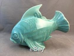 Large 1930's LEJAN France Turquoise Craquelé Art Deco Ceramic Fish