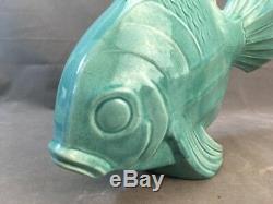 Large 1930's LEJAN France Turquoise Craquelé Art Deco Ceramic Fish