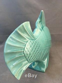 Large 1930's LEJAN France Turquoise Craquelé Art Deco Ceramic Fish