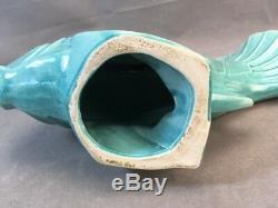 Large 1930's LEJAN France Turquoise Craquelé Art Deco Ceramic Fish